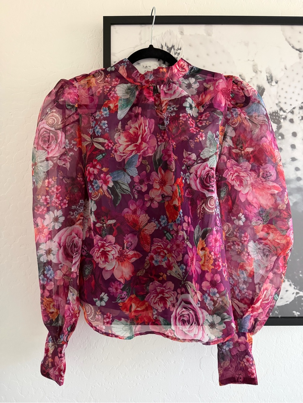 Anthropologie Organza Sheer Floral High-Neck Bow Back Blouse size Medium - Picture 3 of 13